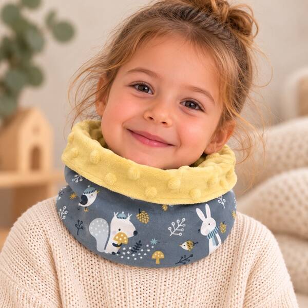 Tour de cou enfant fait main 3/6 ans – Les petits aventuriers – Snood bi-matières artisanal