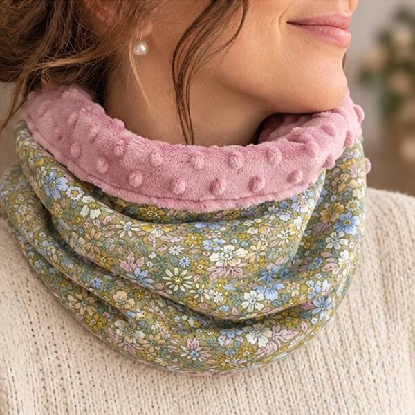 Tour de cou femme fait main – Jardin de tendresse – Snood bi-matières artisanal