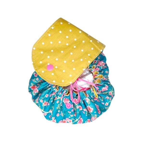 Trousse à maquillage façon pochon, Grand format, A glisser dans son sac, Modèle Fleurs de cerisier rose