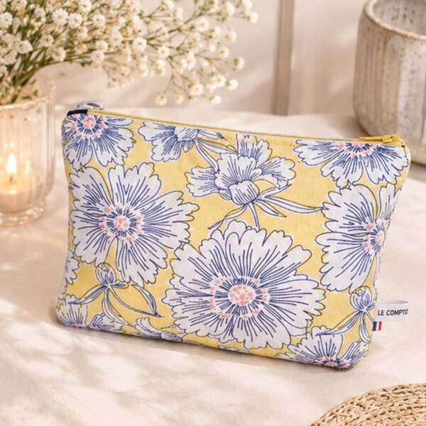 Trousse à maquillage plate – Modèle Soleil fleuri – Création artisanale