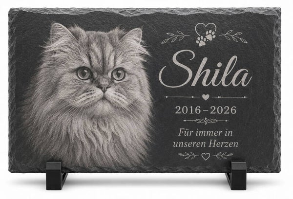 Personalisierte Tiergedenktafel aus Schiefer mit Foto