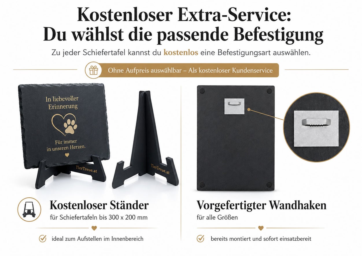 Kostenloser Ständer oder Wandhaken für personalisierte Tiergrabsteine aus Schiefer