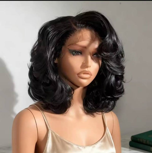Perruque Bob Court Ondulé Glueless 13x4 HD Lace Frontal, Cheveux Naturels 100% Humains Brésiliens Wear and Go
