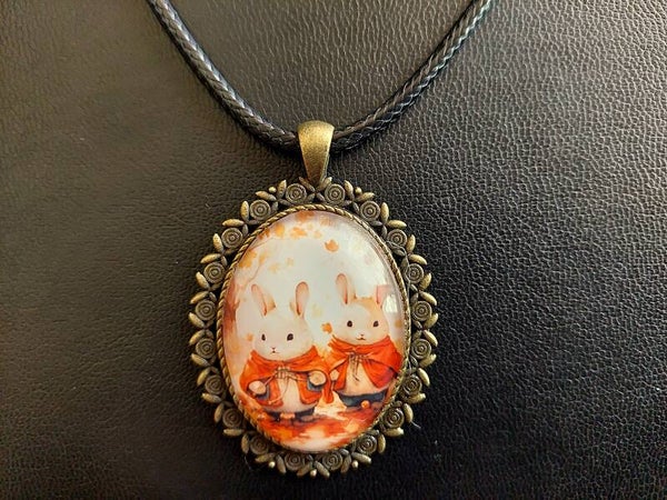 Ketting "Herfst Konijnen" Brons/Antiek