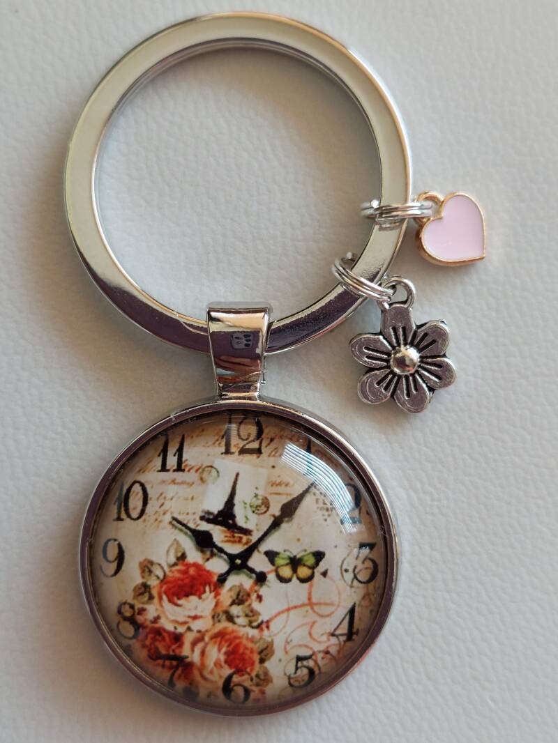 Sleutelhanger Klok met rozen