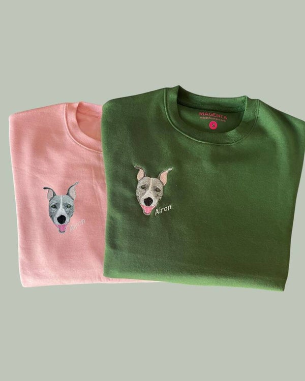 Pack con foto de la carita de tu mascota bordada. Dos sudaderas con y sin capucha.
