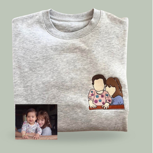 Foto bordada en color. Sudadera con y sin capucha o camiseta.