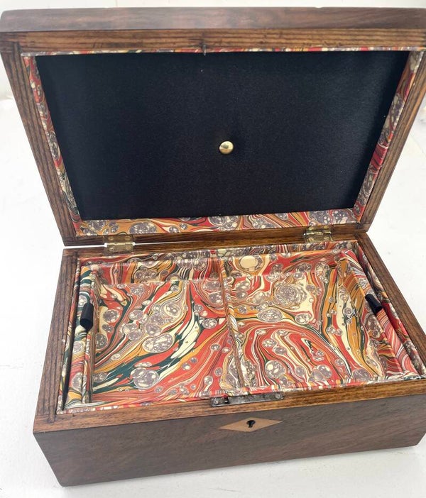 A Fully Restored Walnut Box with Tunbridge Style Detail Ideal for Jewellery, Cufflinks or Small Mementos' (Circa 1890-1910)