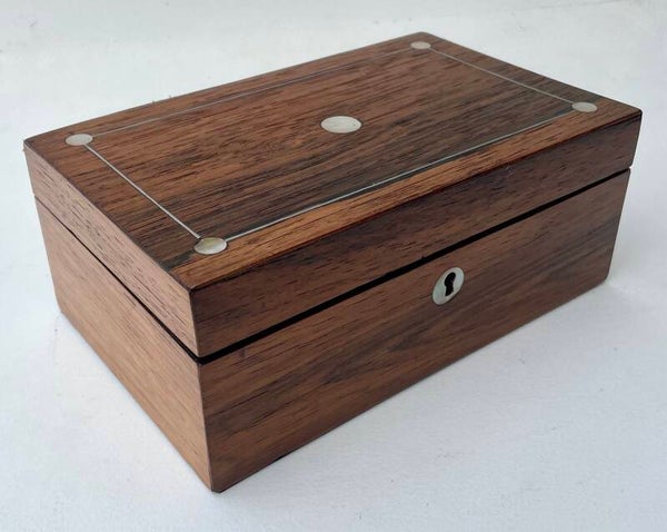 Small Light Rosewood Box with Mother of Pearl Detail (Circa 1900)