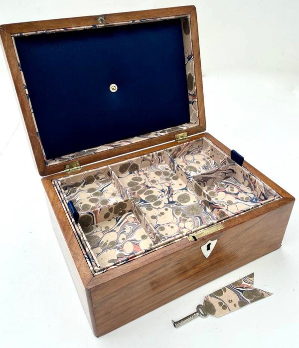 Lovely Walnut Jewellery Box (small sewing box, men's jewellery, office 'stuff') Circa 1890-1900