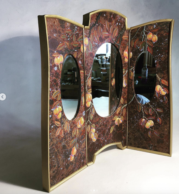 Free standing mirror. Unique, hand made, hand marbled and hand painted.