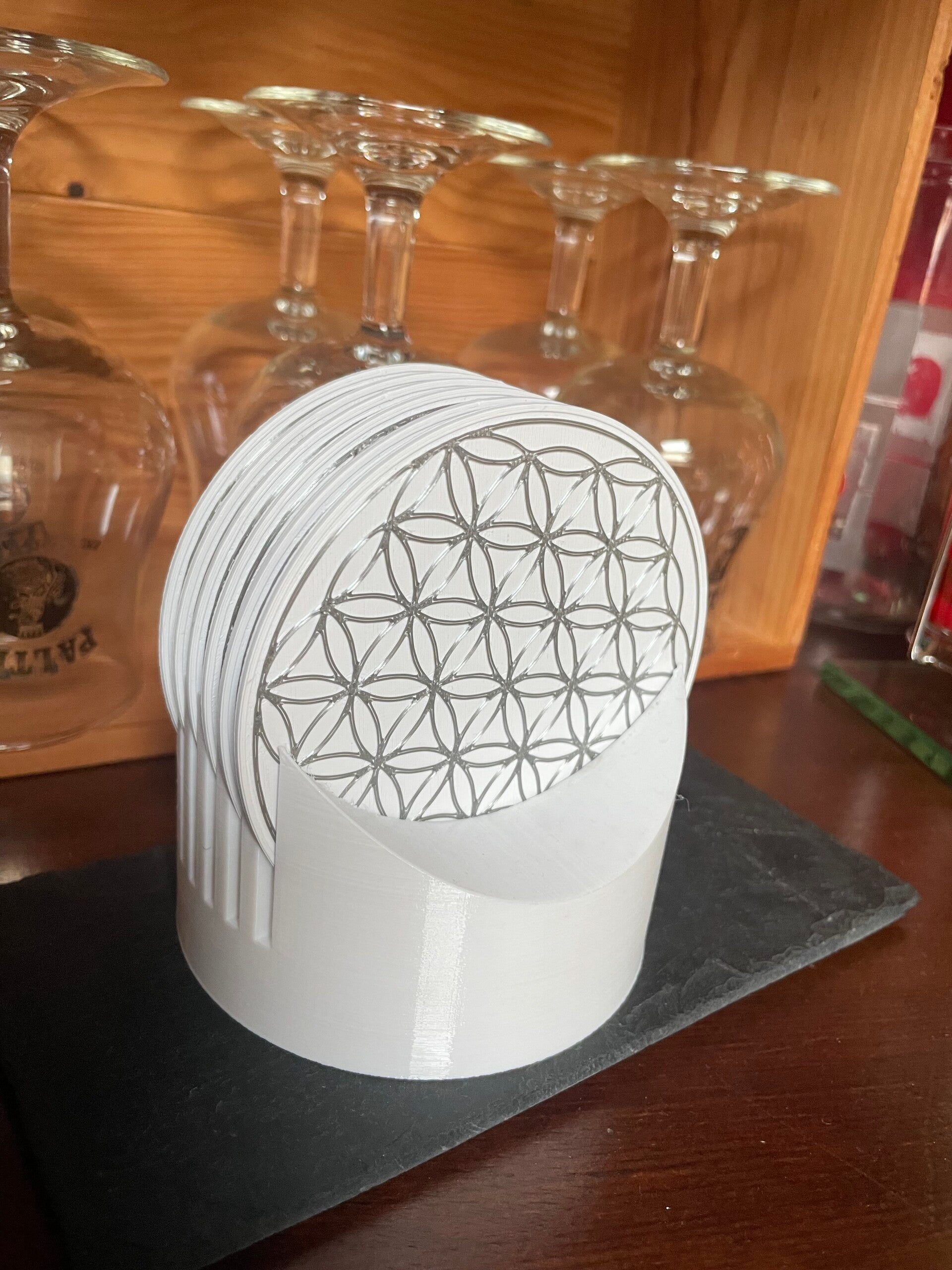 Sous verre fleur de vie avec support