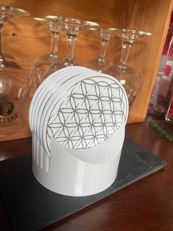 Sous verre fleur de vie avec support