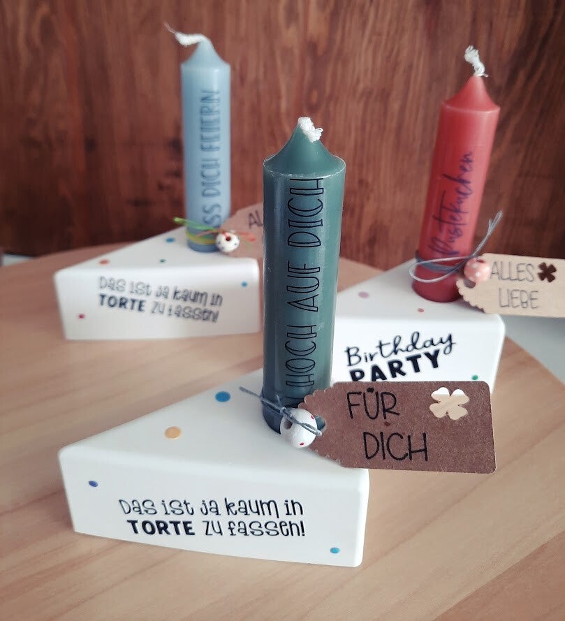Geschenkset: Kuchenstück mit Kerze