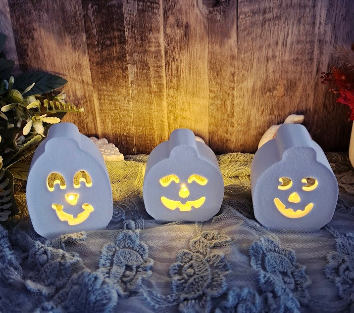 3er Set Mini Gespenst-Kürbisse mit Licht