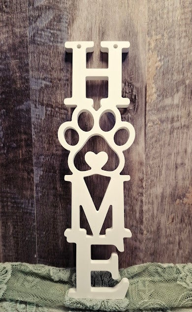 HOME-Schriftzug mit Pfote – handgegossen