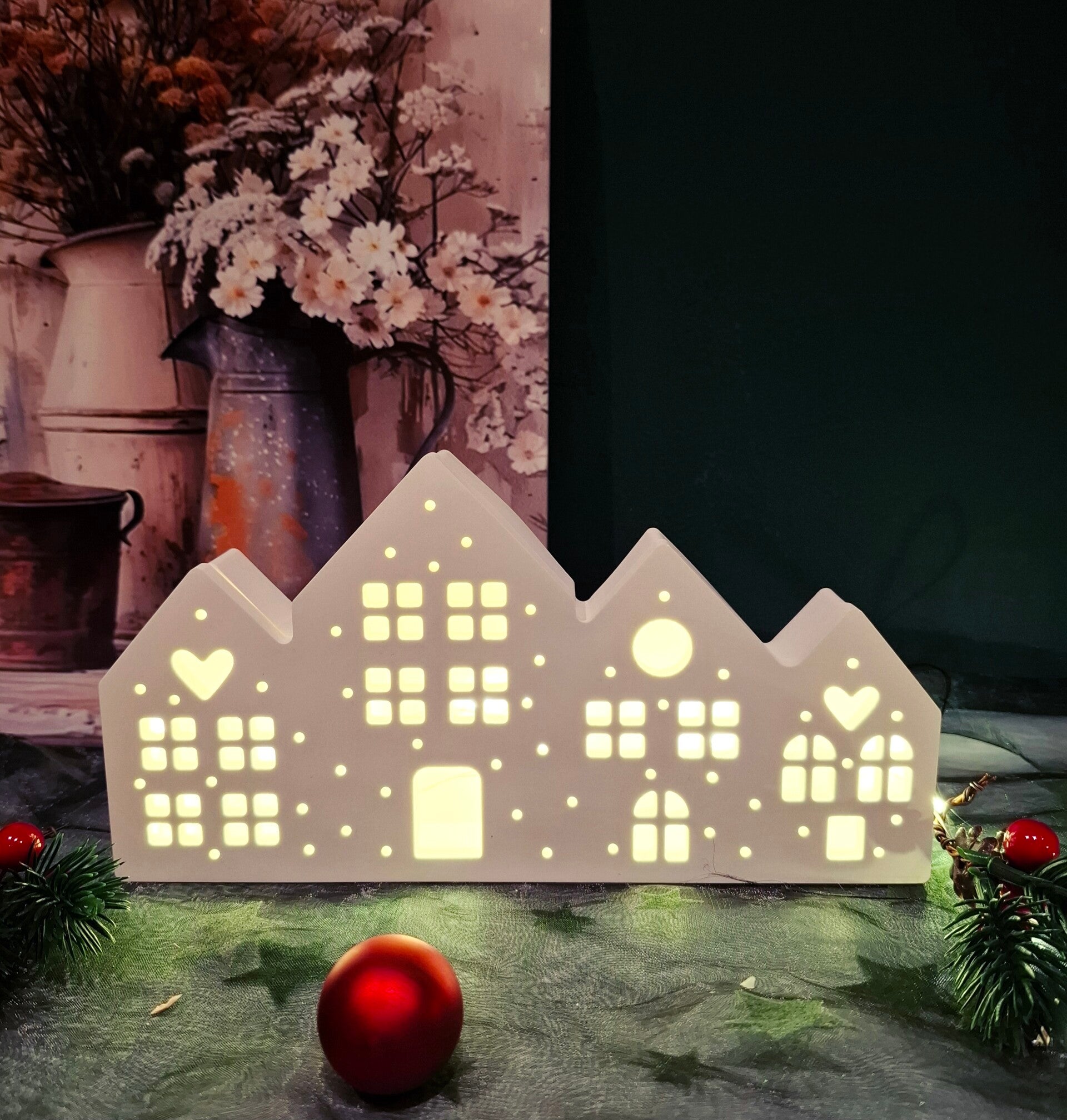 🏠 Leuchtende Häuserreihe – winterliche Idylle im sanften Licht 🕯️