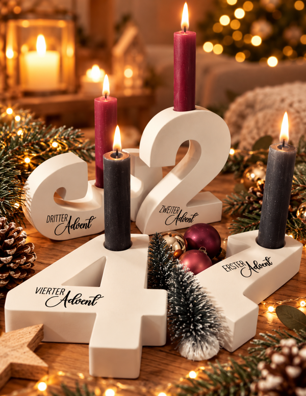 4-teilige Kerzenhalter Adventszahlen