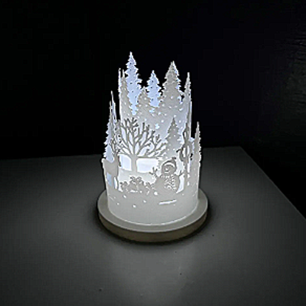 Lanterne ronde bonhomme de neige et cerf