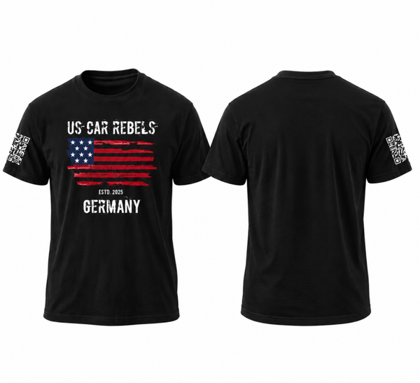 US Car Rebels T-Shirt, schwarz, Druck vorne und Ärmel rechts