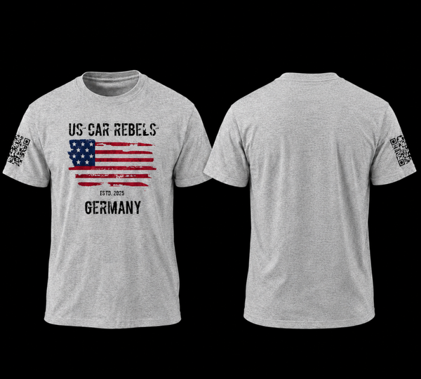 US Car Rebels T-Shirt, grau melange, Druck vorne und Ärmel rechts