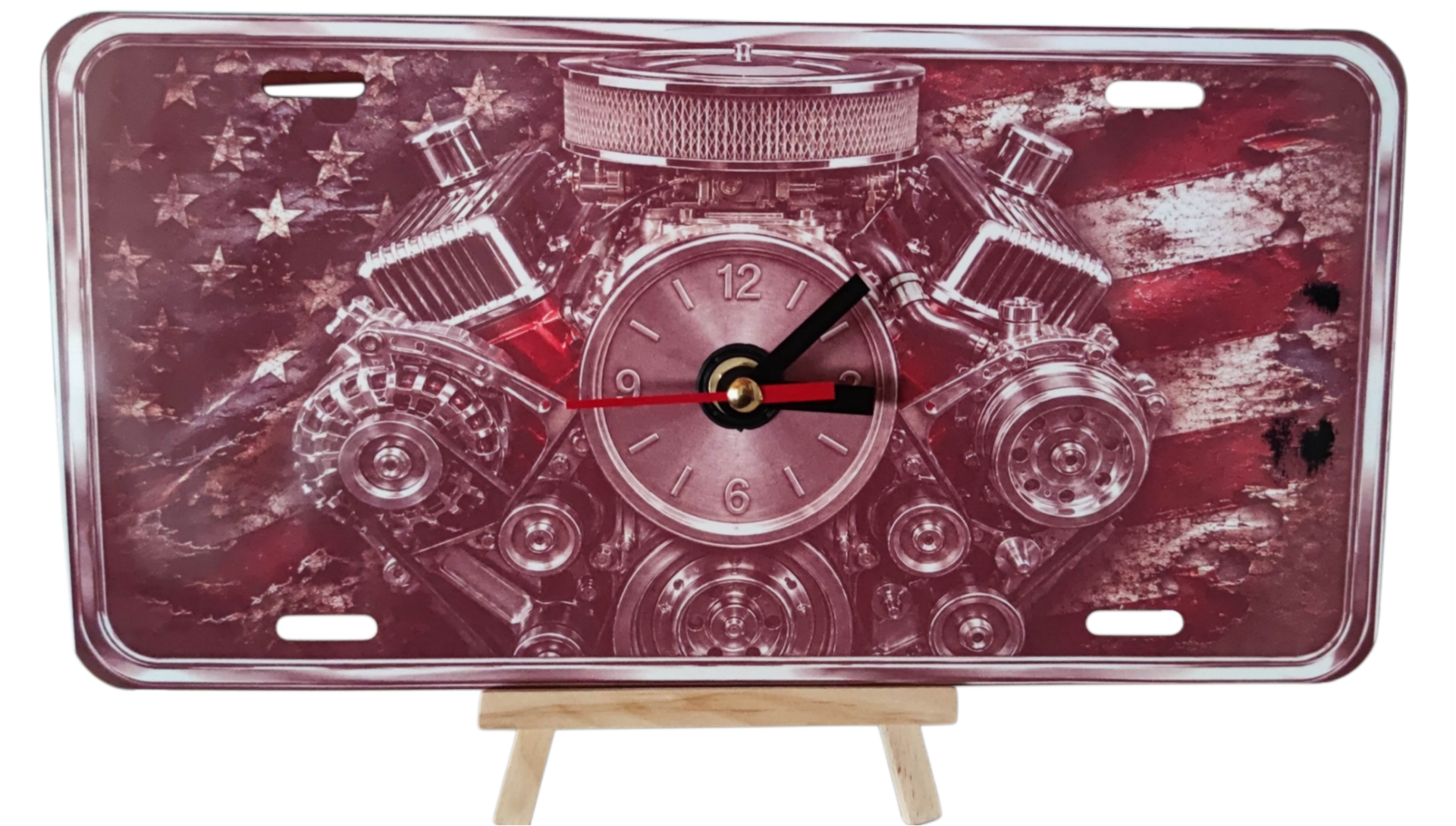 Uhr - US V8 Motor im US Kennzeichen Stil