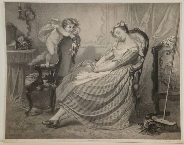 Gravure van een verliefd meisje.