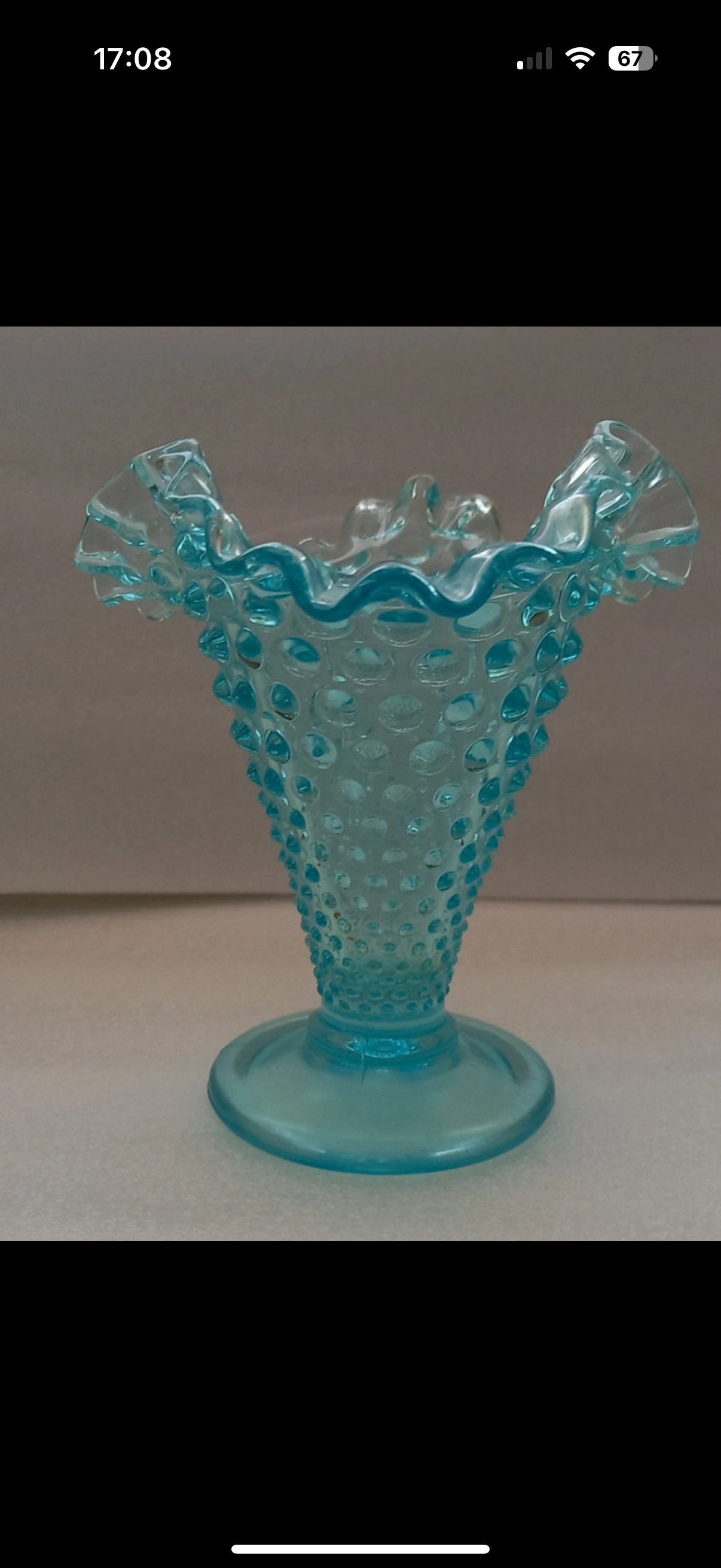 Vintage Fenton Blue Hobnail Vase - Opalescent Ruffled Glass Vase