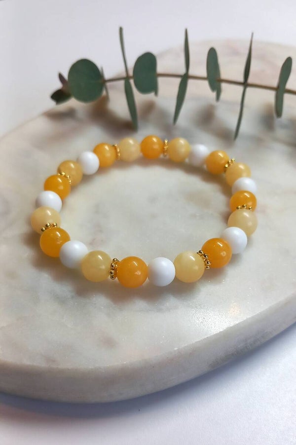 Natural Stone Beads - Yellow & White