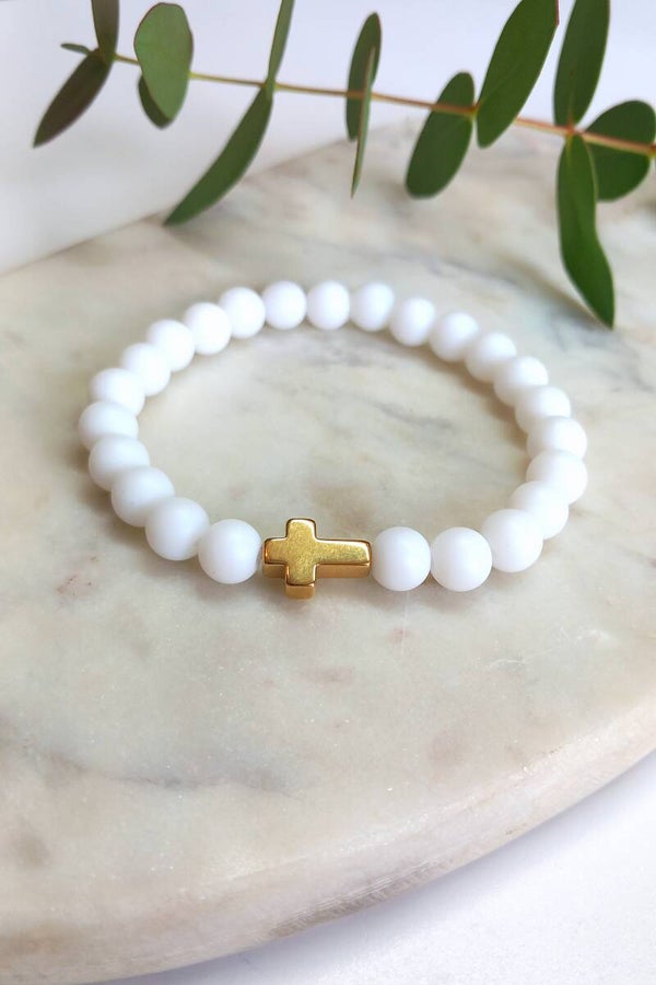 Natural Stone Beads - White & Cross