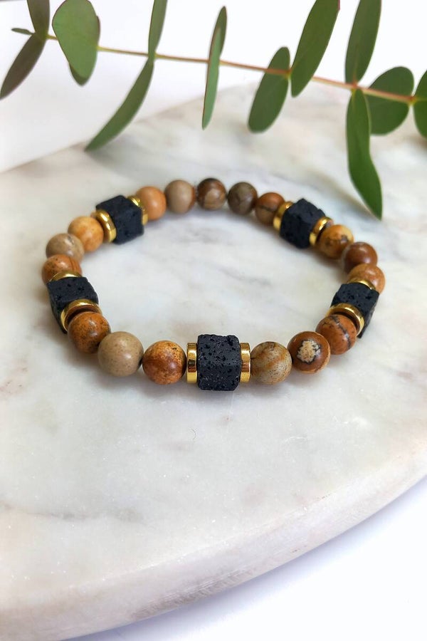 Natural Stone Beads - Brown & Black Square