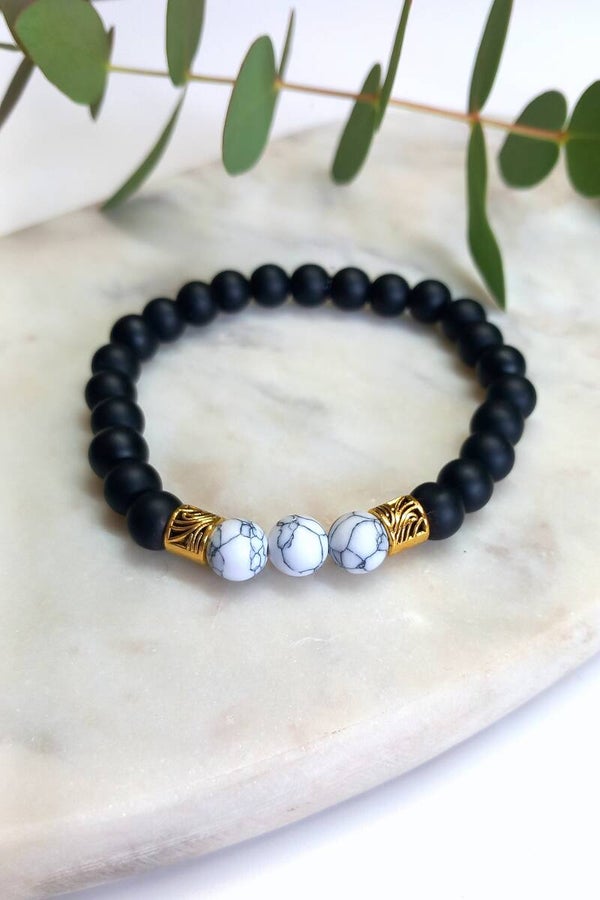 Natural Stone Beads - Black & Striped