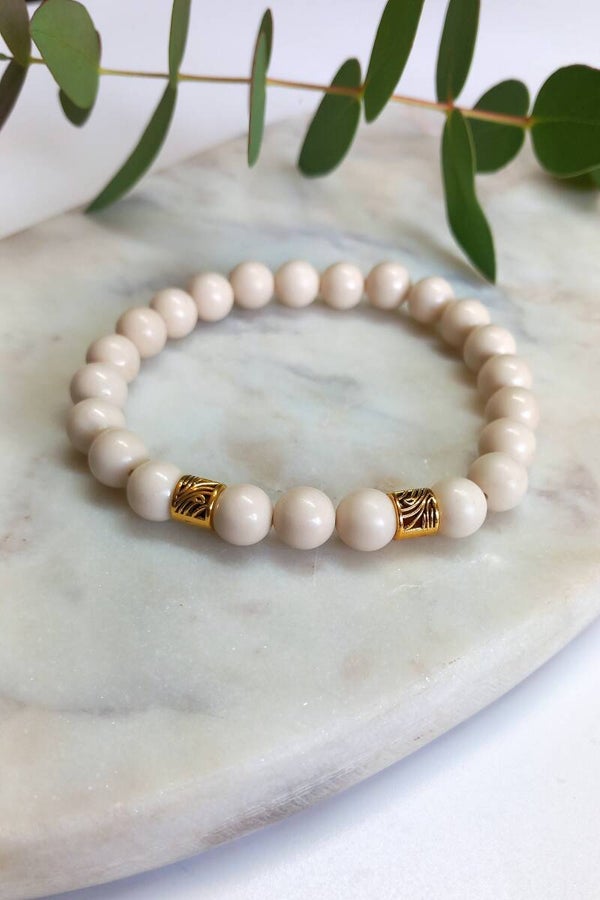 Natural Stone Beads - Beige & Gold