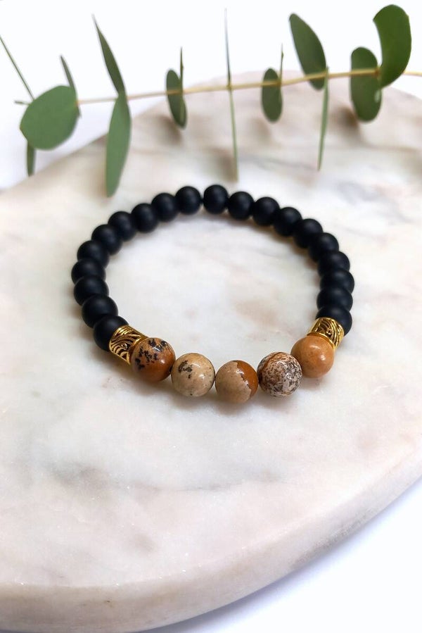 Natural Stone Beads - Brown & Black Onyx