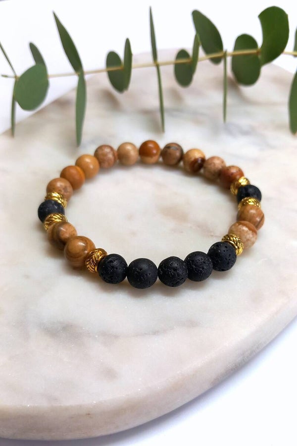 Natural Stone Beads - Black Lava & Brown