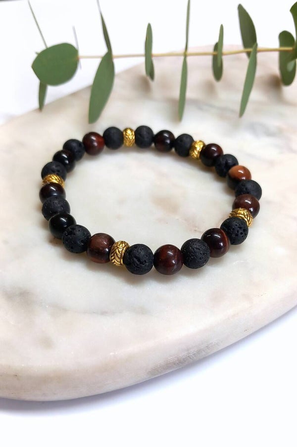 Natural Stone Beads - Black Lava & Red Tiger Eye