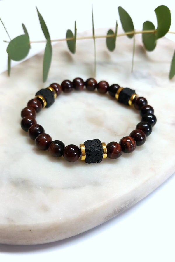 Natural Stone Beads - Black Square & Red Tiger Eye