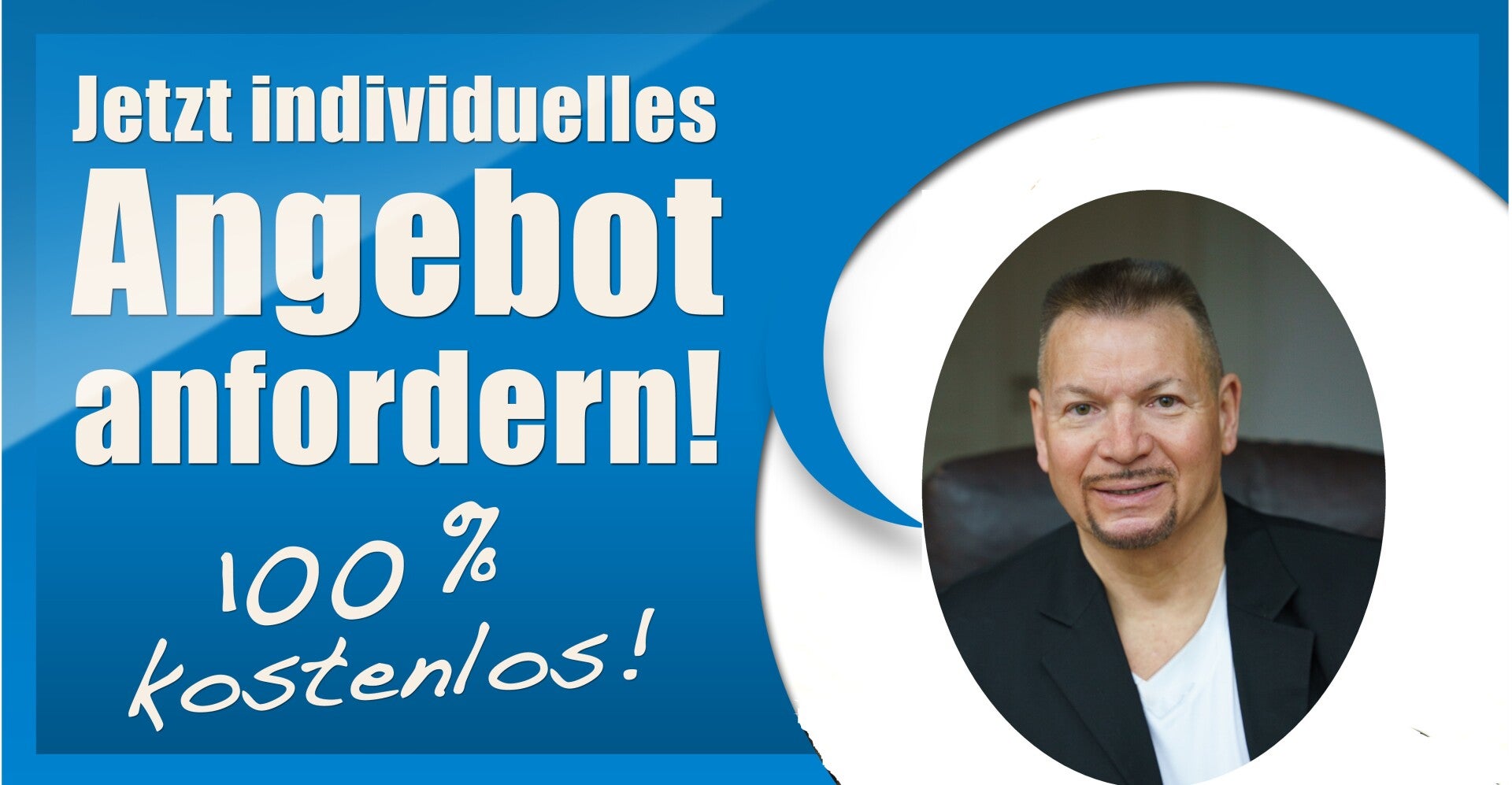 Weiße Schrift "Jetzt individuelles Angebot anfordern! 100 % kostenlos!" mit kleinem Porträtbild von Hans-Albrecht Hartmann, Inhaber von »Hartmann Fachübersetzungen«