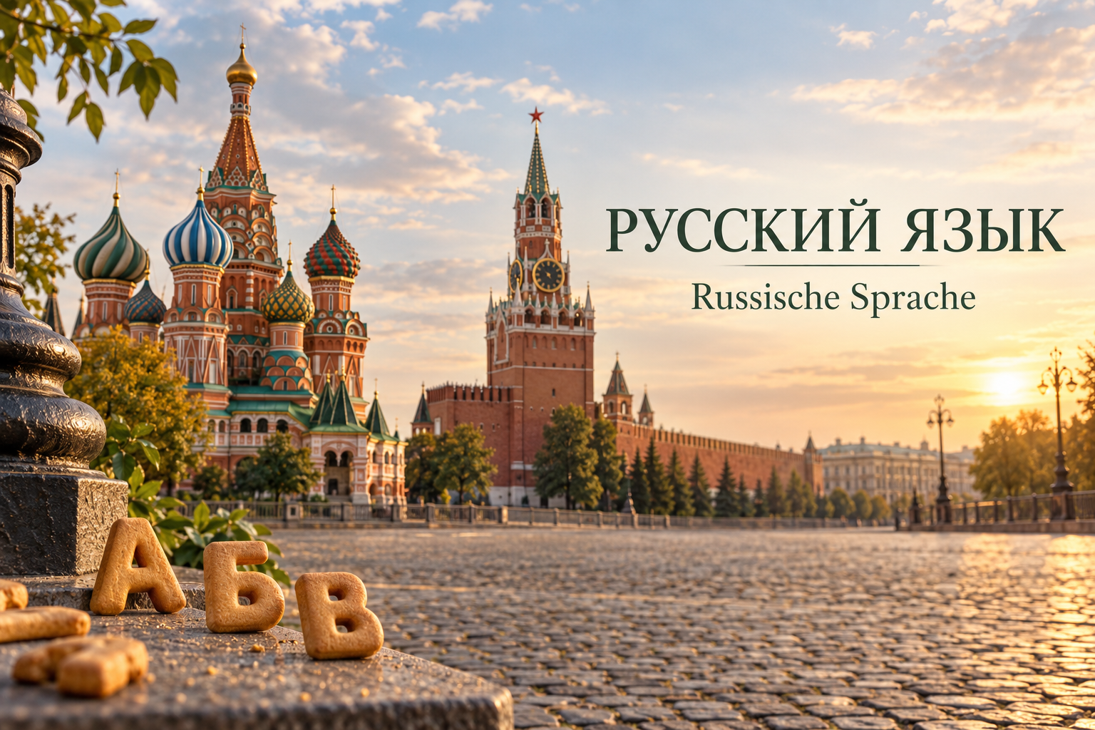 Roter Platz mit Basilius-Kathedrale und Kreml – Russisch lernen