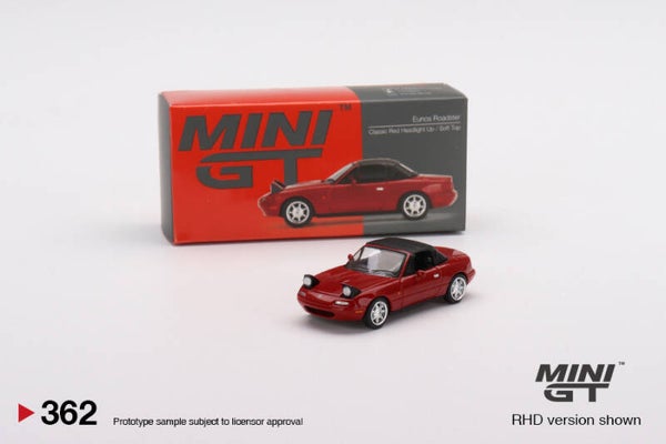 MINI GT EUNOS ROADSTER HEAD LIGHTS UP SOFT TOP CLASSIC RED R.H.D