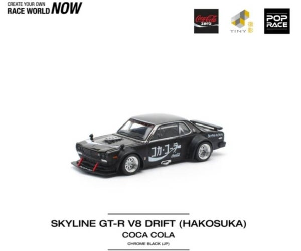 POP RACE 1/64 NISSAN SKYLINE GT-R V8 DRIFT HAKOSUKA COCA COLA CHROME BLACK