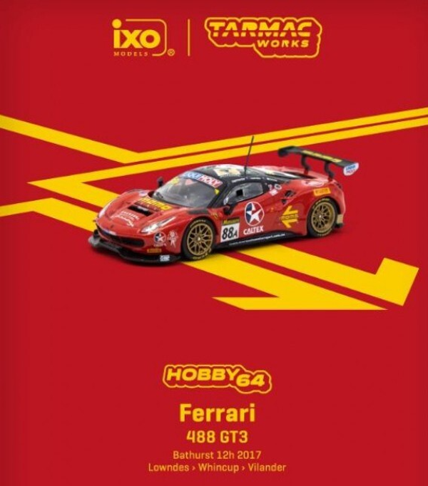 TARMAC WORKS 1/64 HOBBY64 #88 FERRARI 488 GT3 BATHURST 12HRS 2017