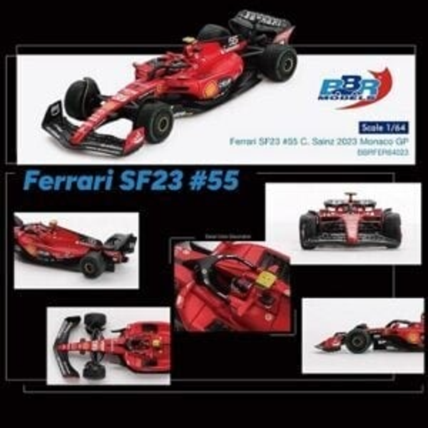 BBR 1/64 FERRARI FORMULA 1 SF23 #55 CARLOS  SAINZ 2023 MONACO GRAND PRIX