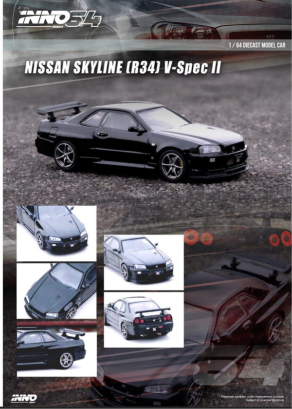 INNO64 1/64 NISSAN SKYLINE GT-R R34 V- SPEC II  BLACK