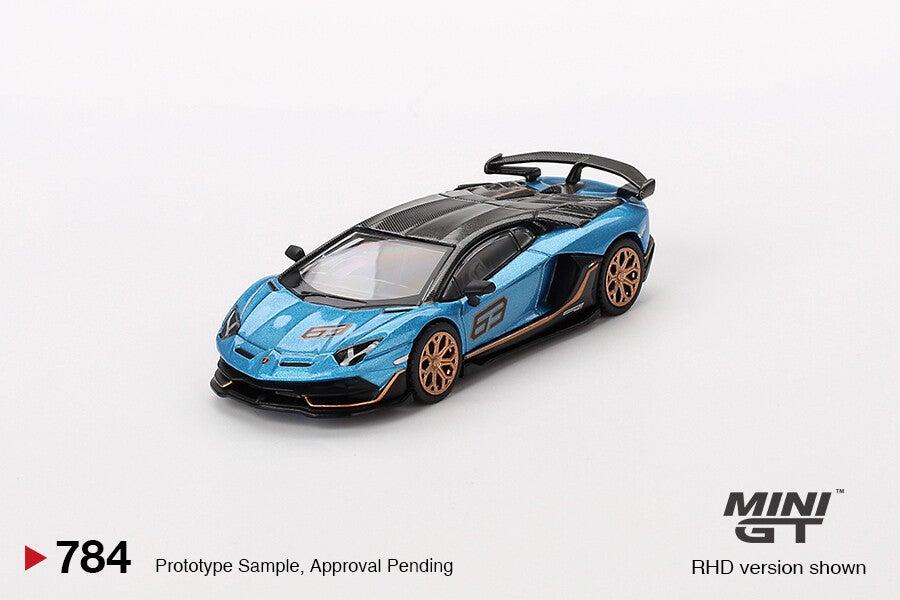 MINI GT 1/64 LAMBORGHINI AVENTADOR SVJ 63 BLU AEGIR