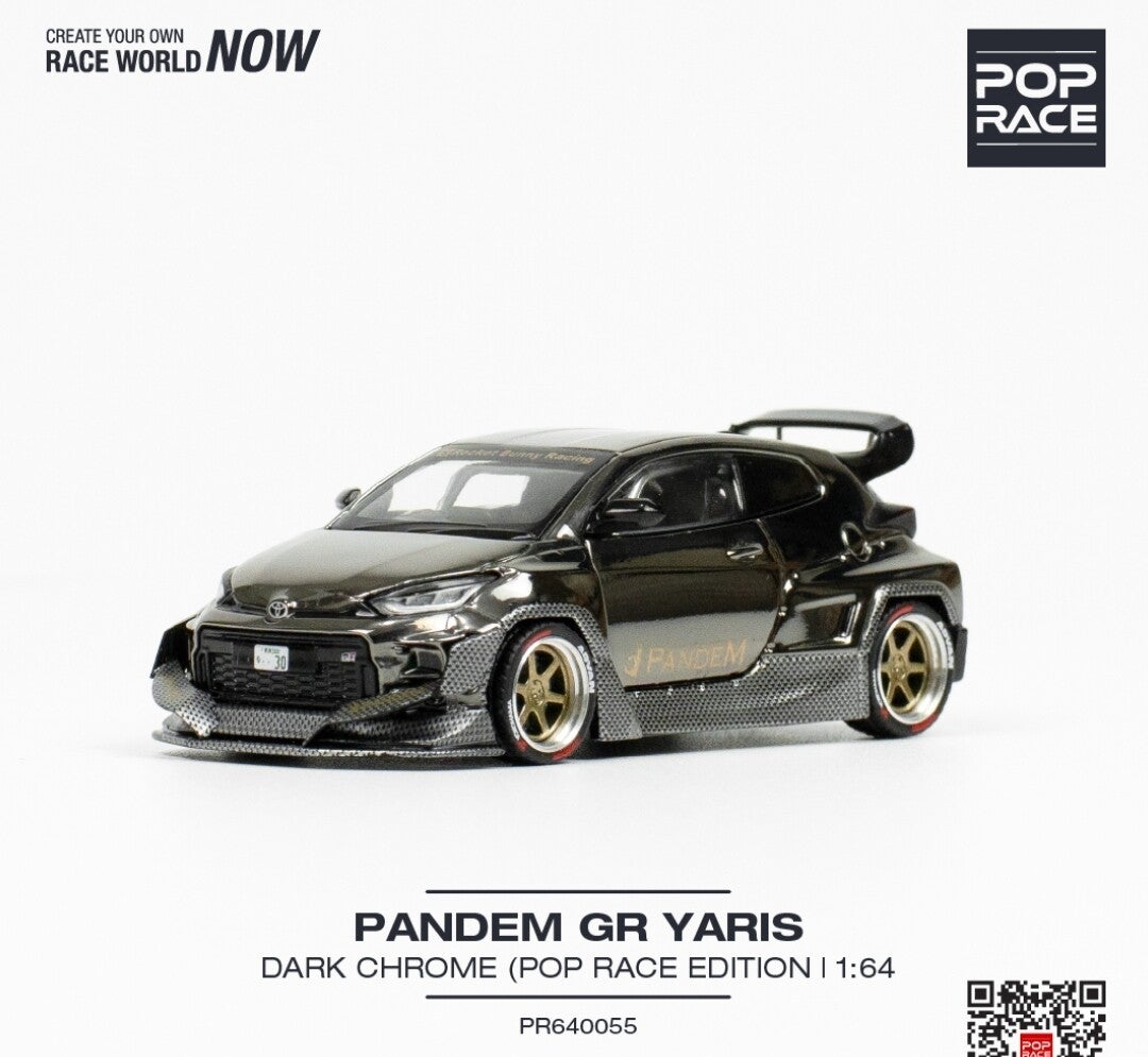 POP RACE 1/64 PANDEM TOYOTA GR YARIS DARK CHROME (GOLD WHEELS)