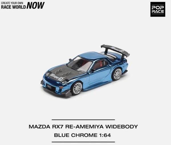 POP RACE 1/64 MAZDA RX-7 FD3S RE-AMEMIYA WIDEBODY BLUE CHROME