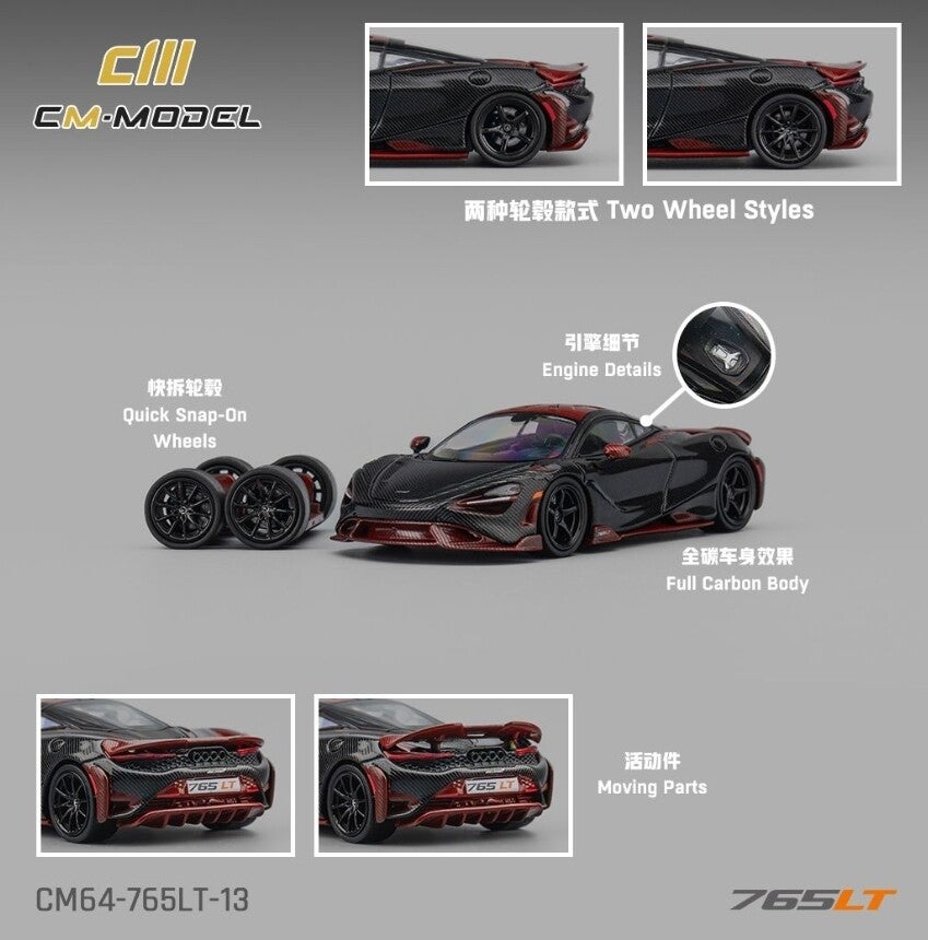 CM MODELS 1/64 MCLAREN 765LT FULL CARBON + EXTRA SET OF WHEELS AND TYRES
