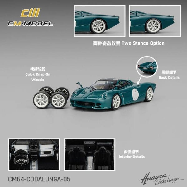 NEW CM MODELS 1/64 PAGANI HUAYRA CODALUNGA + EXTRA SET OF WHEELS AND TYRES