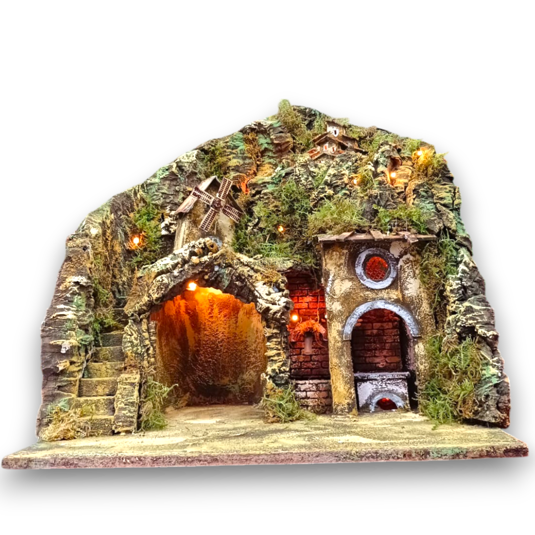 Presepe 50x45x55 con Cucina e Mulino